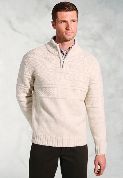 Brook Taverner Eton Textured 1/4 Zip Sweater: Ecru