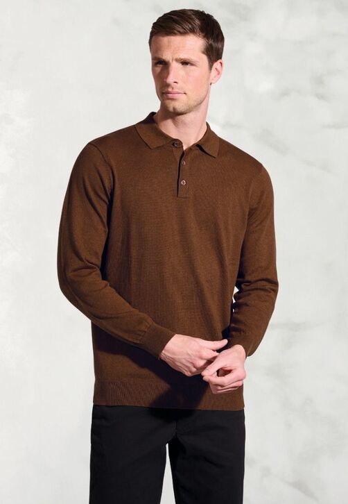Brook Taverner Paris Long Sleeve Polo: Copper