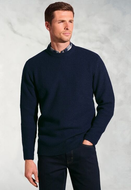 Brook Taverner Peters Textured Crew Neck: Navy