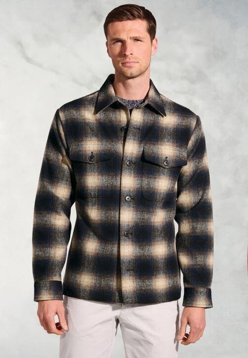 Brook Taverner Check Overshirt: Navy/Ecru