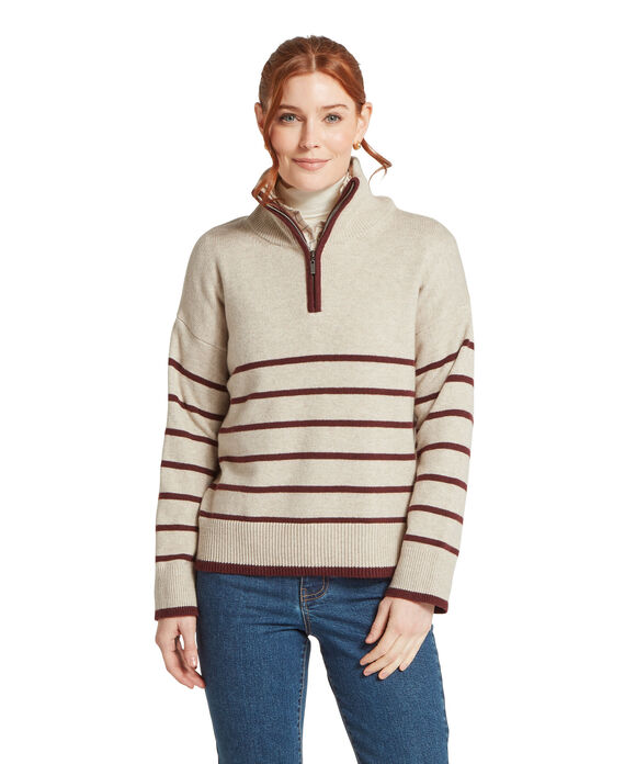 Schoffel Sandsend 1/4 zip Jumper: Oatmeal/ Port