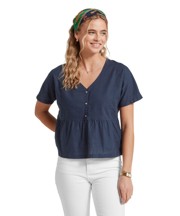 Schoffel Lavenham Linen Top: Dark Blueberry