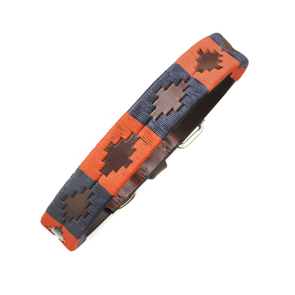 argentinian-leather-polo-dog-collar-navy-orange-audaz
