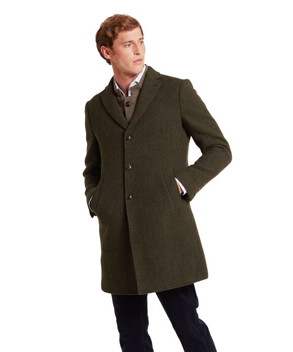 Schoffel Banchory Tweed Coat: Dark Olive/Herringbone Tweed