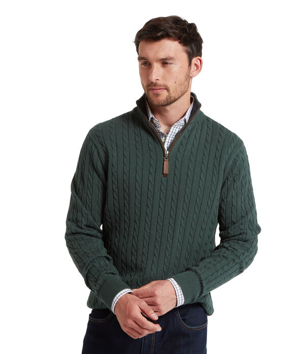 Schoffel Calton Cotton Cashmere Cable 1/4 Zip Sweater: Botanical Green