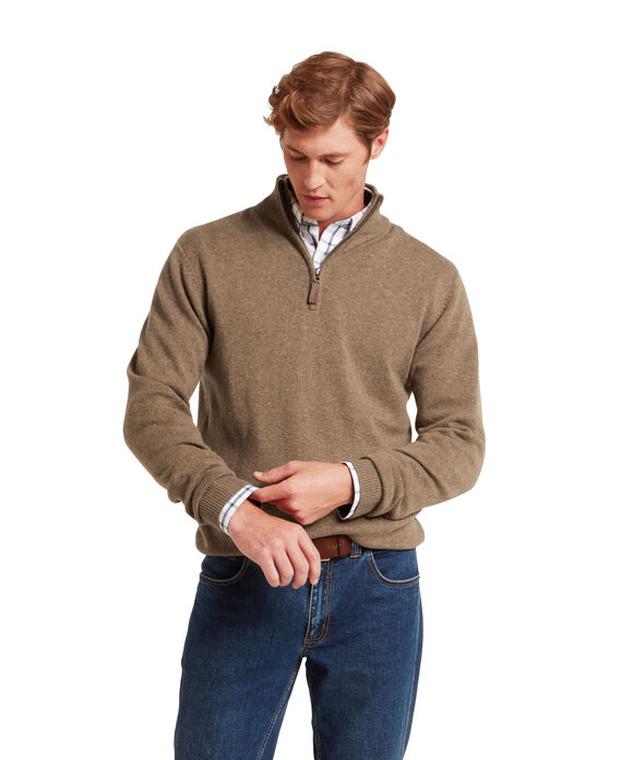 Schoffel Lewis Lambswool 1/4 Zip Sweater: Mushroom