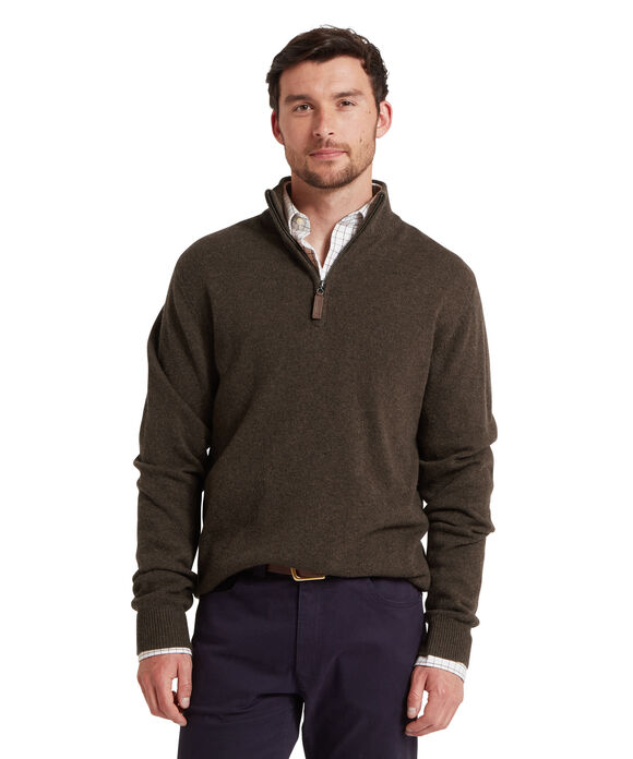 Schoffel Lewis Lambswool 1/4 Zip Sweater: Chocolate