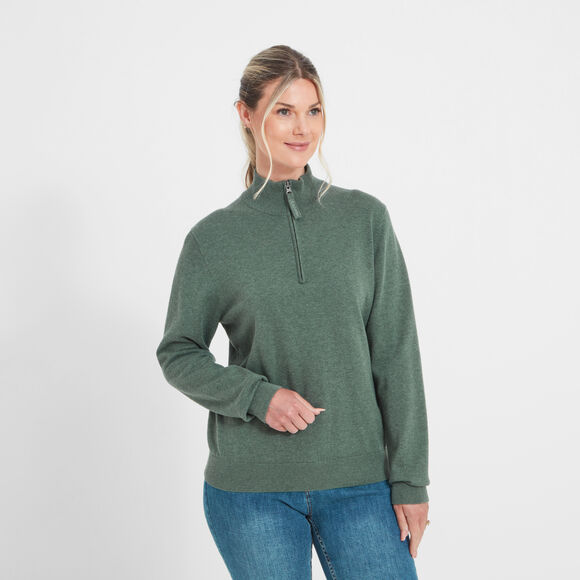 Schoffel Polperro Pima 1/4 Zip Ladies Jumper: Country Green