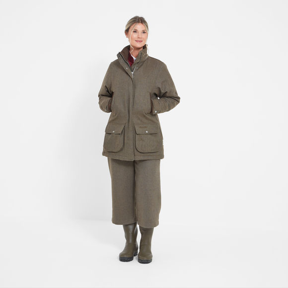 Schoffel Ladies Ptarmigan Coat Herringbone Tweed: Loden Green