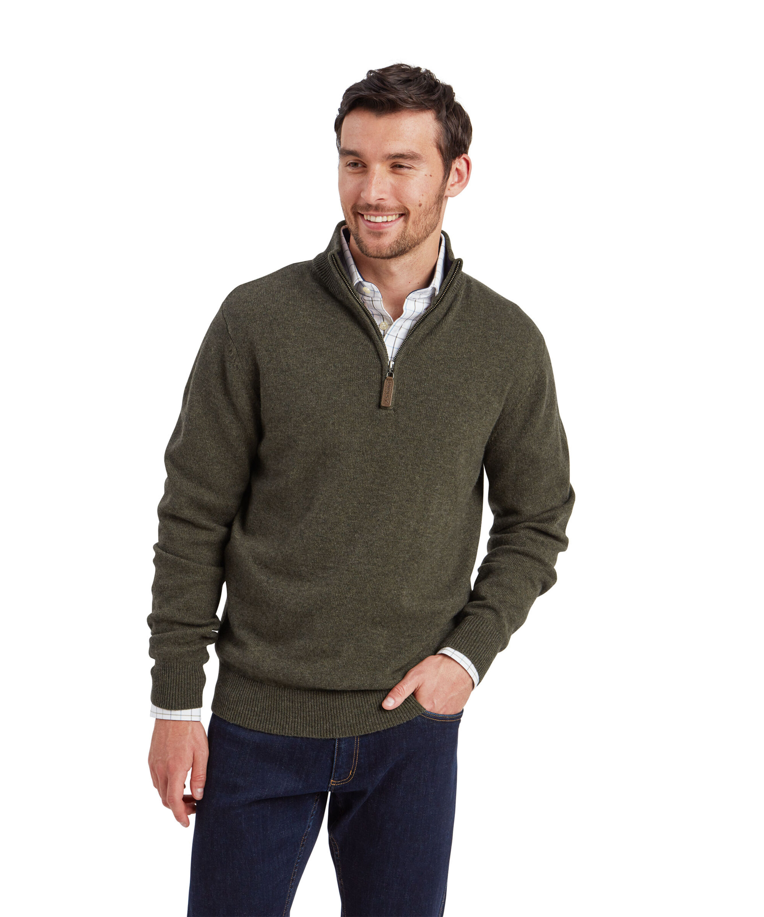 Schoffel Calton Cotton Cashmere 1/4 Zip: Loden Green