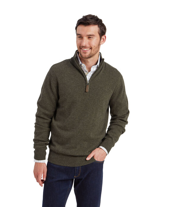 Schoffel Calton Cotton Cashmere 1/4 Zip: Loden Green