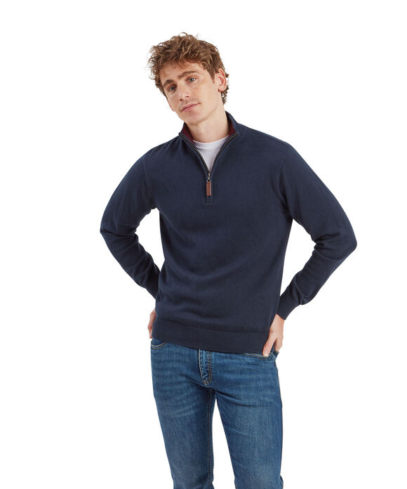 Schoffel Calton Cotton Cashmere 1/4 Zip: Petrol Blue