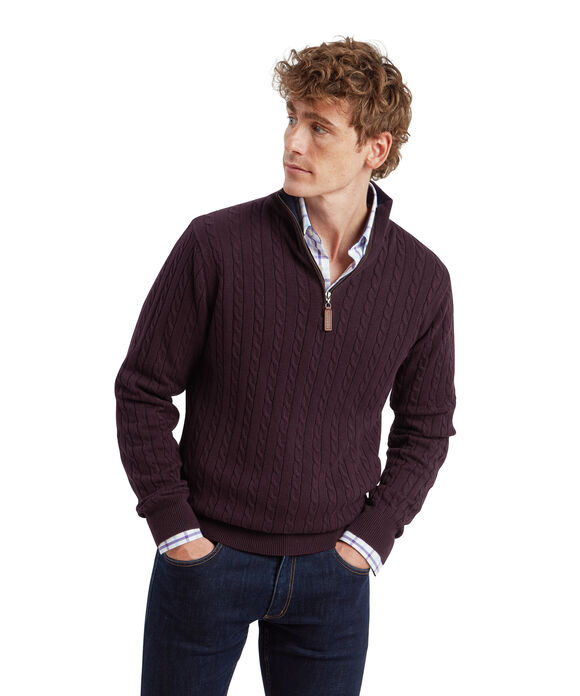 Schoffel Calton Cotton Cashmere Cable 1/4 Zip: Wine