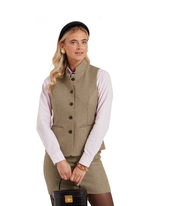 Schoffel Millport Tweed Nehru Waistcoat: Houndstooth