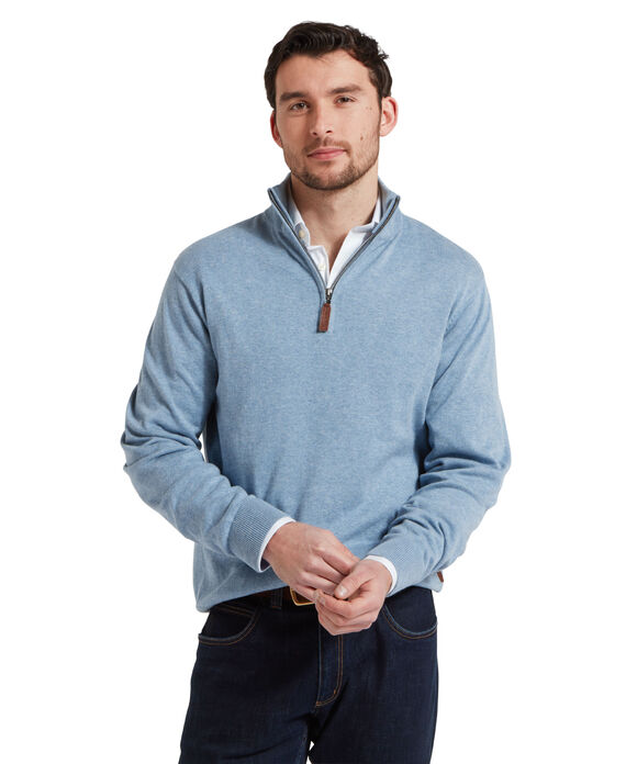 Schoffel Porthmeor Pima Cotton 1/4 Zip: Denim Blue