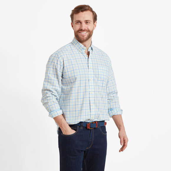 Schoffel Polstead Classic Shirt: Sky Blue / Pale Blue / Yellow